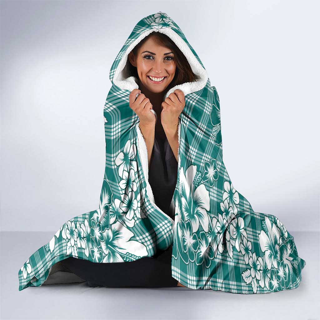 Hibiscus Pakala Aqua Teal Hooded Blanket Tropical Floral Stylized LT01 - Polynesian Pride