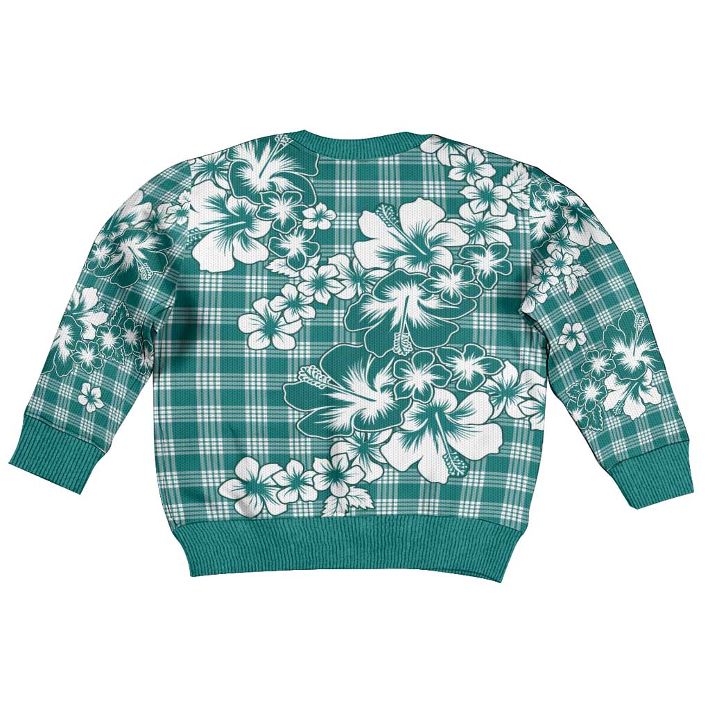 Hibiscus Pakala Aqua Teal Kid Ugly Christmas Sweater Tropical Floral Stylized - Polynesian Pride