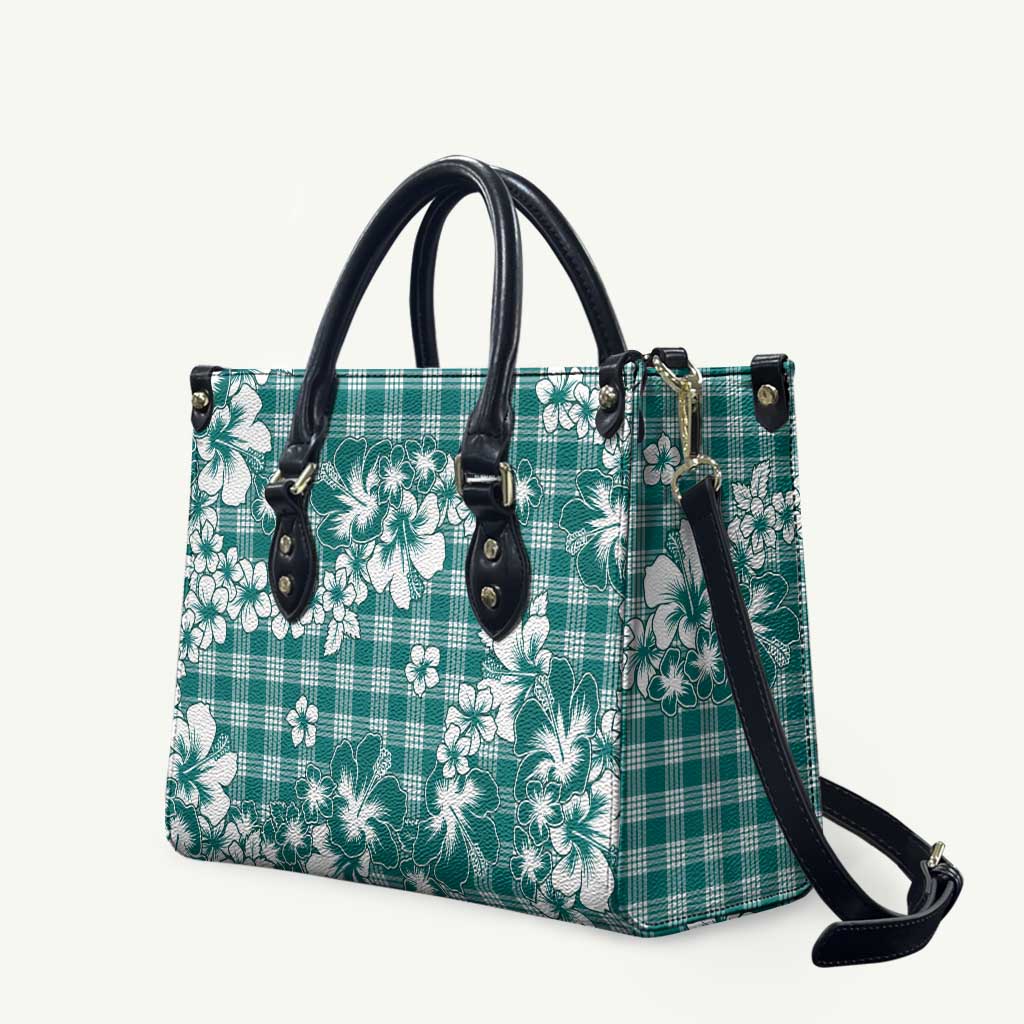Hibiscus Pakala Aqua Teal Leather Bag Tropical Floral Stylized - Polynesian Pride