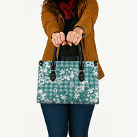 Hibiscus Pakala Aqua Teal Leather Bag Tropical Floral Stylized - Polynesian Pride