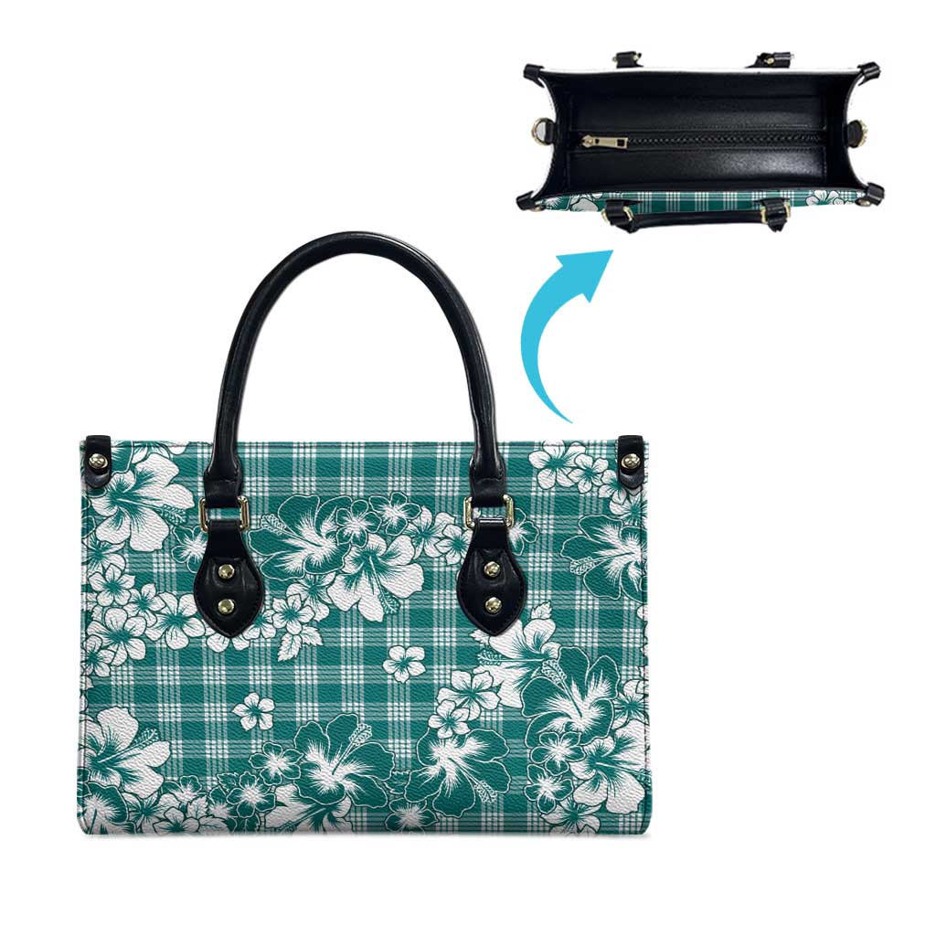 Hibiscus Pakala Aqua Teal Leather Bag Tropical Floral Stylized - Polynesian Pride