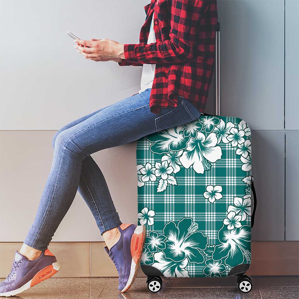 Hibiscus Pakala Aqua Teal Luggage Cover Tropical Floral Stylized - Polynesian Pride