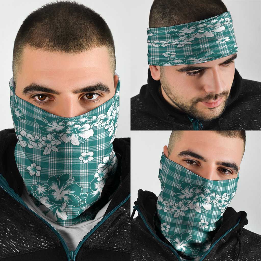 Hibiscus Pakala Aqua Teal Neck Gaiter Tropical Floral Stylized - Polynesian Pride
