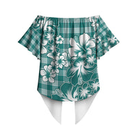 Hibiscus Pakala Aqua Teal Off Shoulder Wrap Waist Top Tropical Floral Stylized LT01 - Polynesian Pride