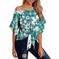 Hibiscus Pakala Aqua Teal Off Shoulder Wrap Waist Top Tropical Floral Stylized LT01 - Polynesian Pride