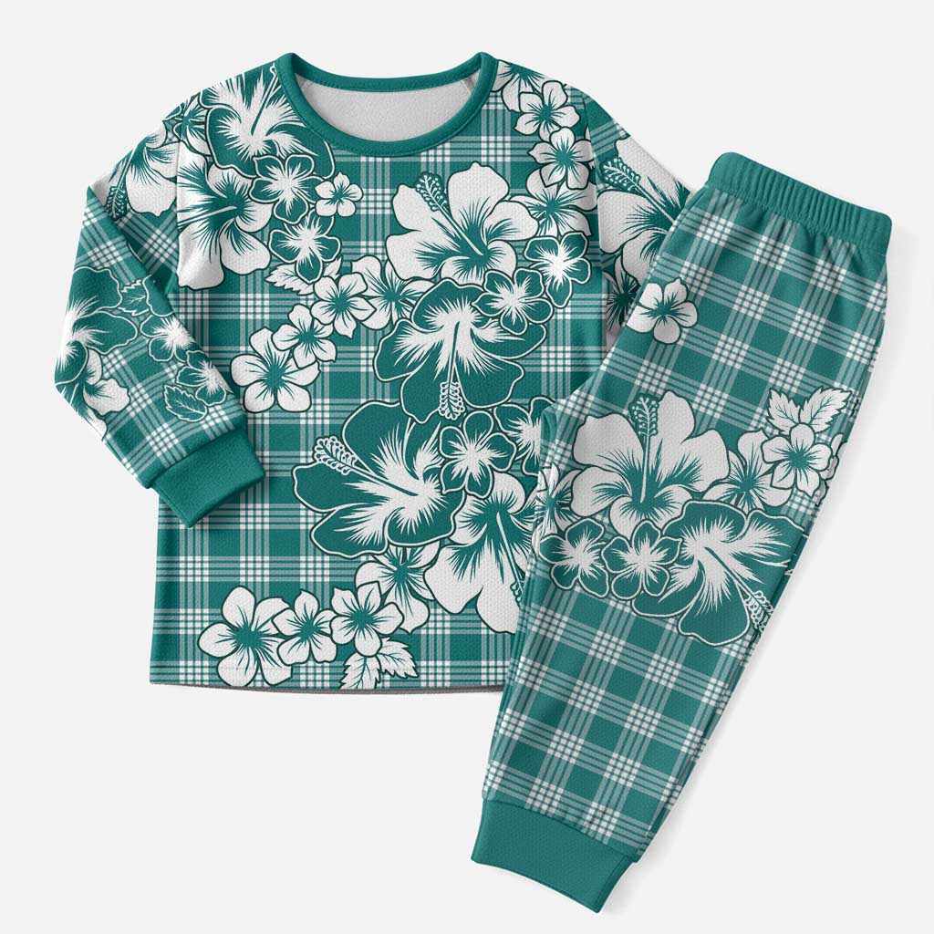 Hibiscus Pakala Aqua Teal Christmas Pajama Set Tropical Floral Stylized - Polynesian Pride