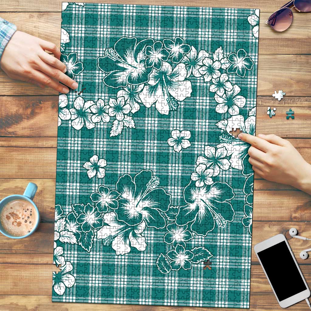 Hibiscus Pakala Aqua Teal Puzzle Tropical Floral Stylized - Polynesian Pride