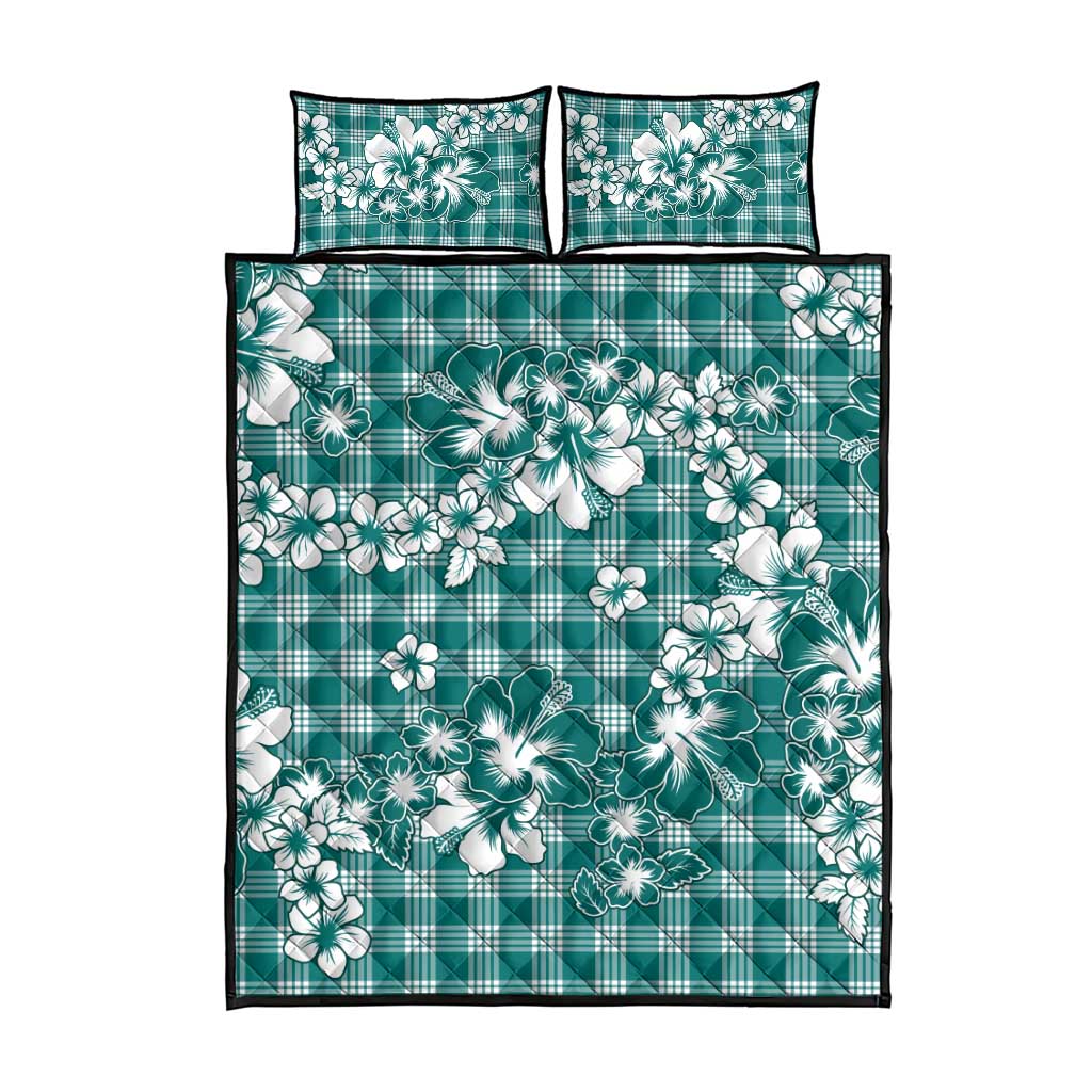 Hibiscus Pakala Aqua Teal Quilt Bed Set Tropical Floral Stylized LT01 - Polynesian Pride