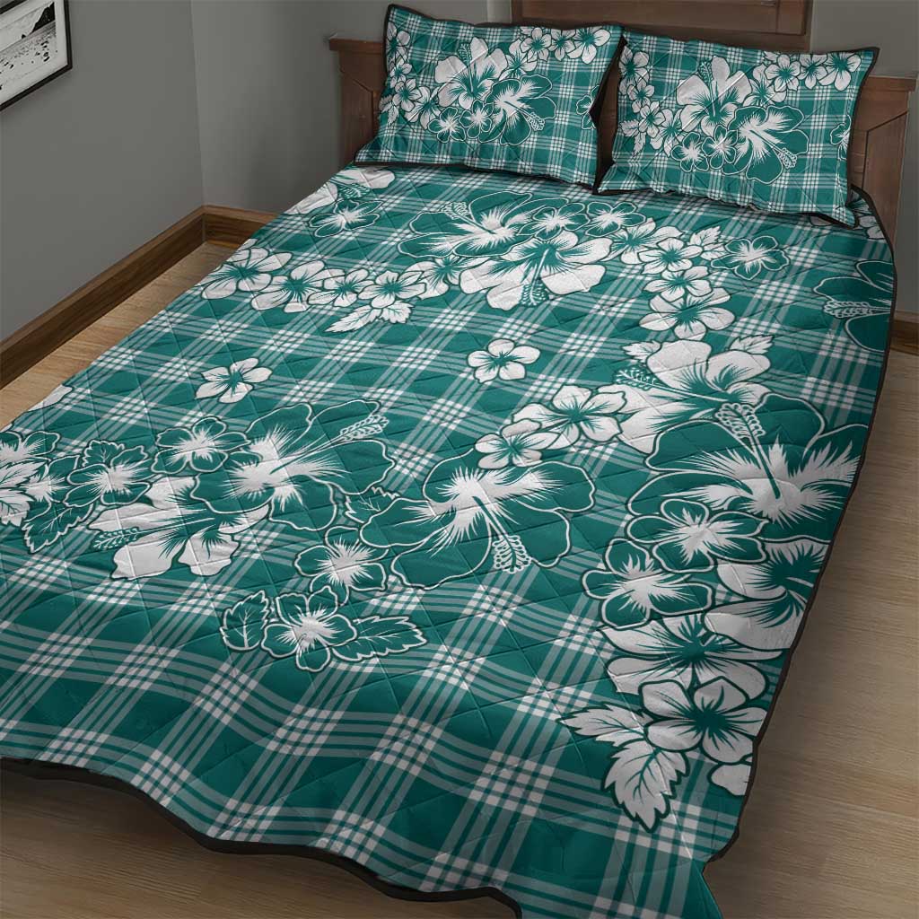Hibiscus Pakala Aqua Teal Quilt Bed Set Tropical Floral Stylized LT01 - Polynesian Pride