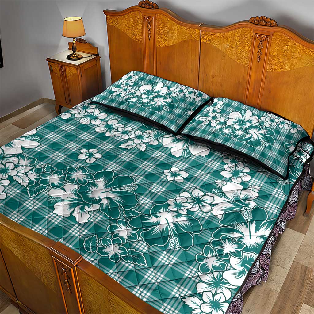 Hibiscus Pakala Aqua Teal Quilt Bed Set Tropical Floral Stylized LT01 - Polynesian Pride