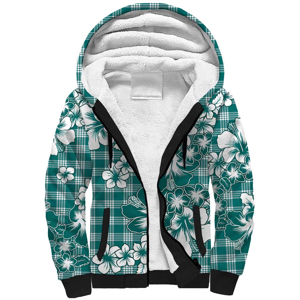 Hibiscus Pakala Aqua Teal Sherpa Hoodie Tropical Floral Stylized - Polynesian Pride