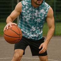 Hibiscus Pakala Aqua Teal Sleeveless Hoodie Tropical Floral Stylized LT01 - Polynesian Pride