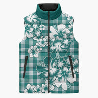 Hibiscus Pakala Aqua Teal Sleeveless Puffer Jacket Tropical Floral Stylized LT01 Unisex Teal - Polynesian Pride