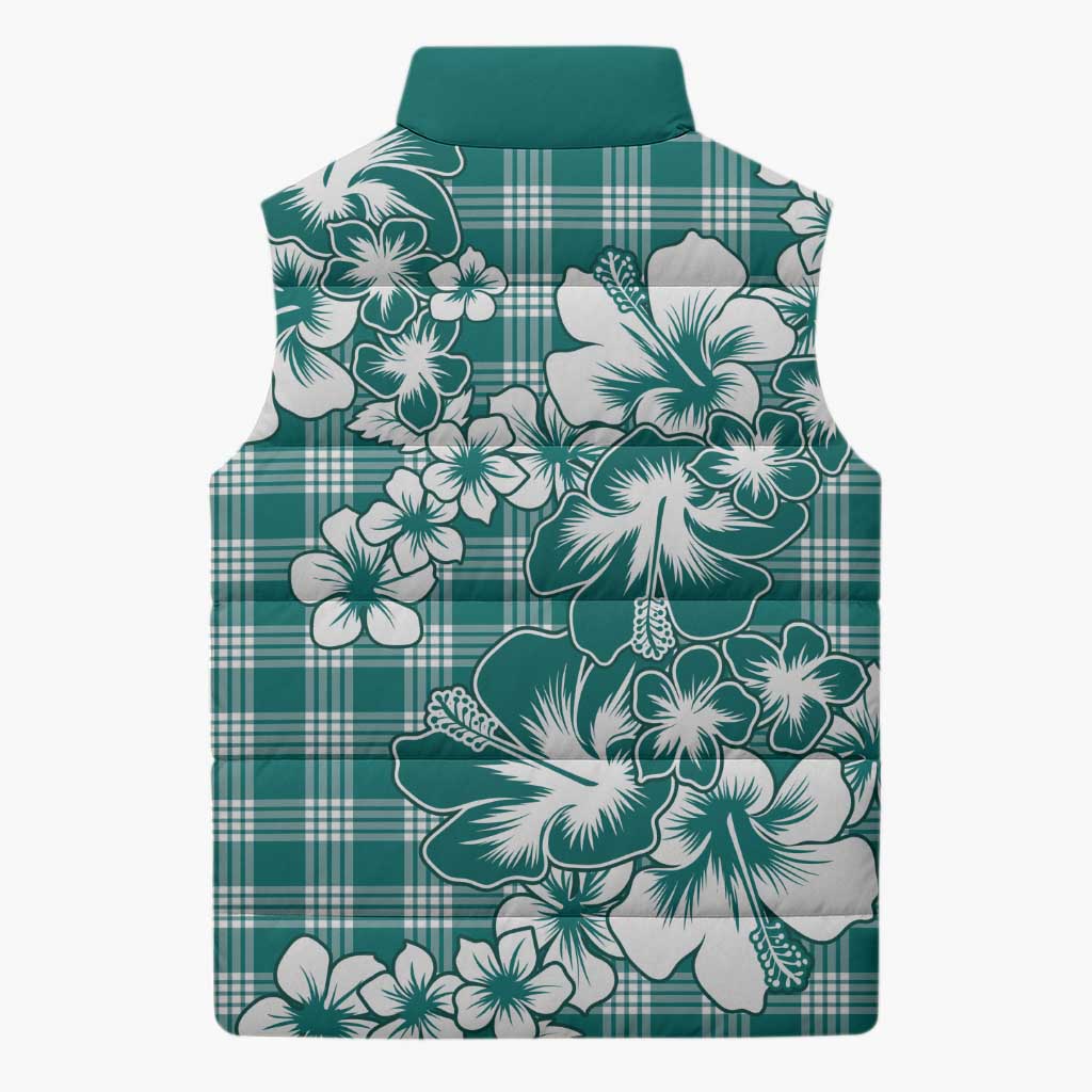 Hibiscus Pakala Aqua Teal Sleeveless Puffer Jacket Tropical Floral Stylized LT01 - Polynesian Pride