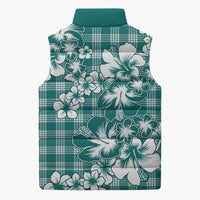 Hibiscus Pakala Aqua Teal Sleeveless Puffer Jacket Tropical Floral Stylized LT01 - Polynesian Pride