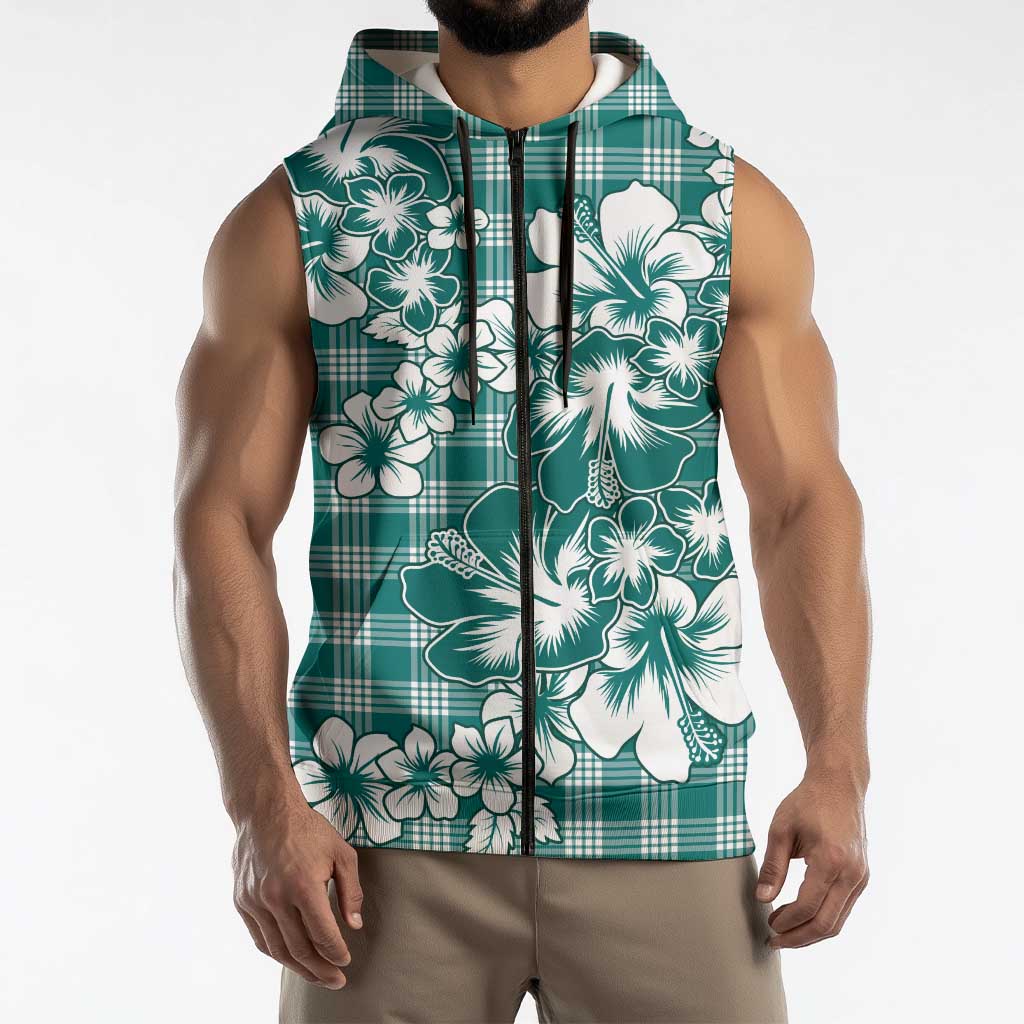 Hibiscus Pakala Aqua Teal Sleeveless Zip Hoodie Tropical Floral Stylized - Polynesian Pride
