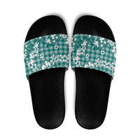 Hibiscus Pakala Aqua Teal Slide Sandals Tropical Floral Stylized LT01 Teal - Polynesian Pride