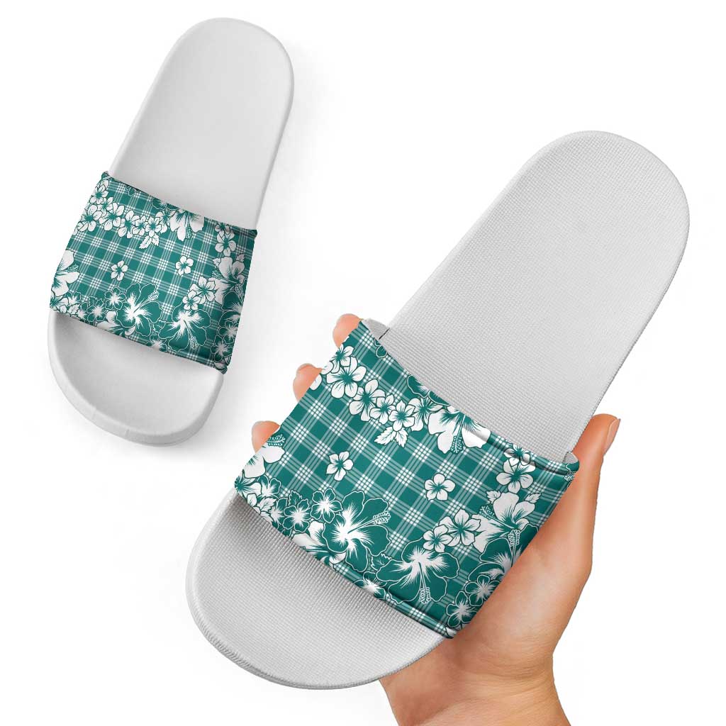 Hibiscus Pakala Aqua Teal Slide Sandals Tropical Floral Stylized LT01 - Polynesian Pride