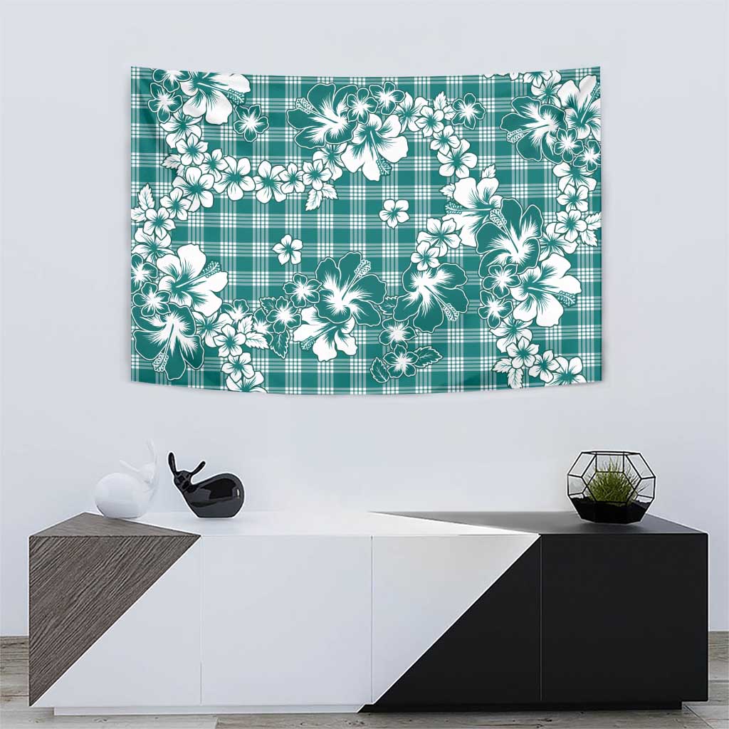 Hibiscus Pakala Aqua Teal Tapestry Tropical Floral Stylized - Polynesian Pride