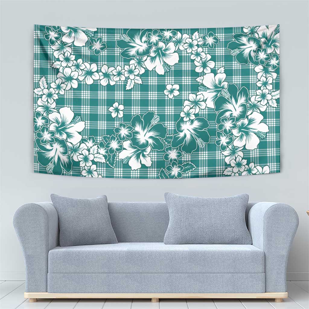 Hibiscus Pakala Aqua Teal Tapestry Tropical Floral Stylized - Polynesian Pride