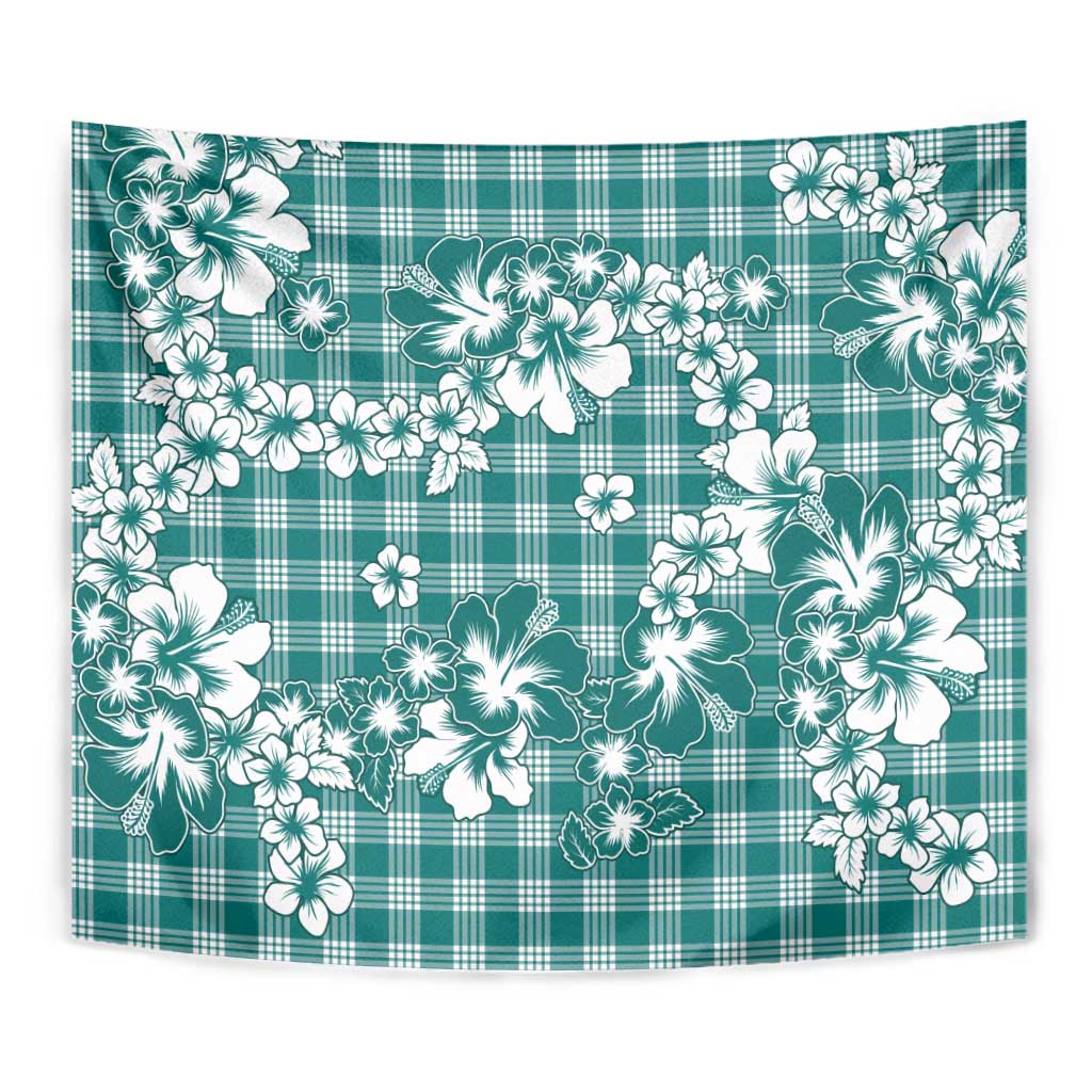 Hibiscus Pakala Aqua Teal Tapestry Tropical Floral Stylized - Polynesian Pride