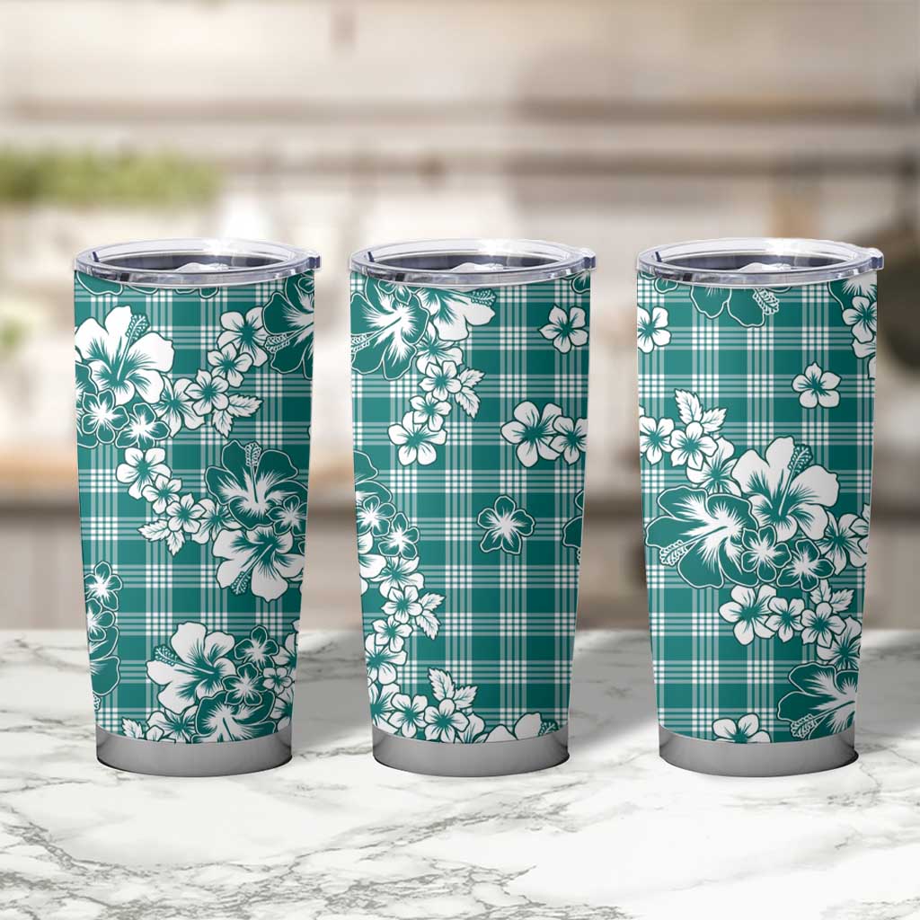 Hibiscus Pakala Aqua Teal Tumbler Cup Tropical Floral Stylized - Polynesian Pride
