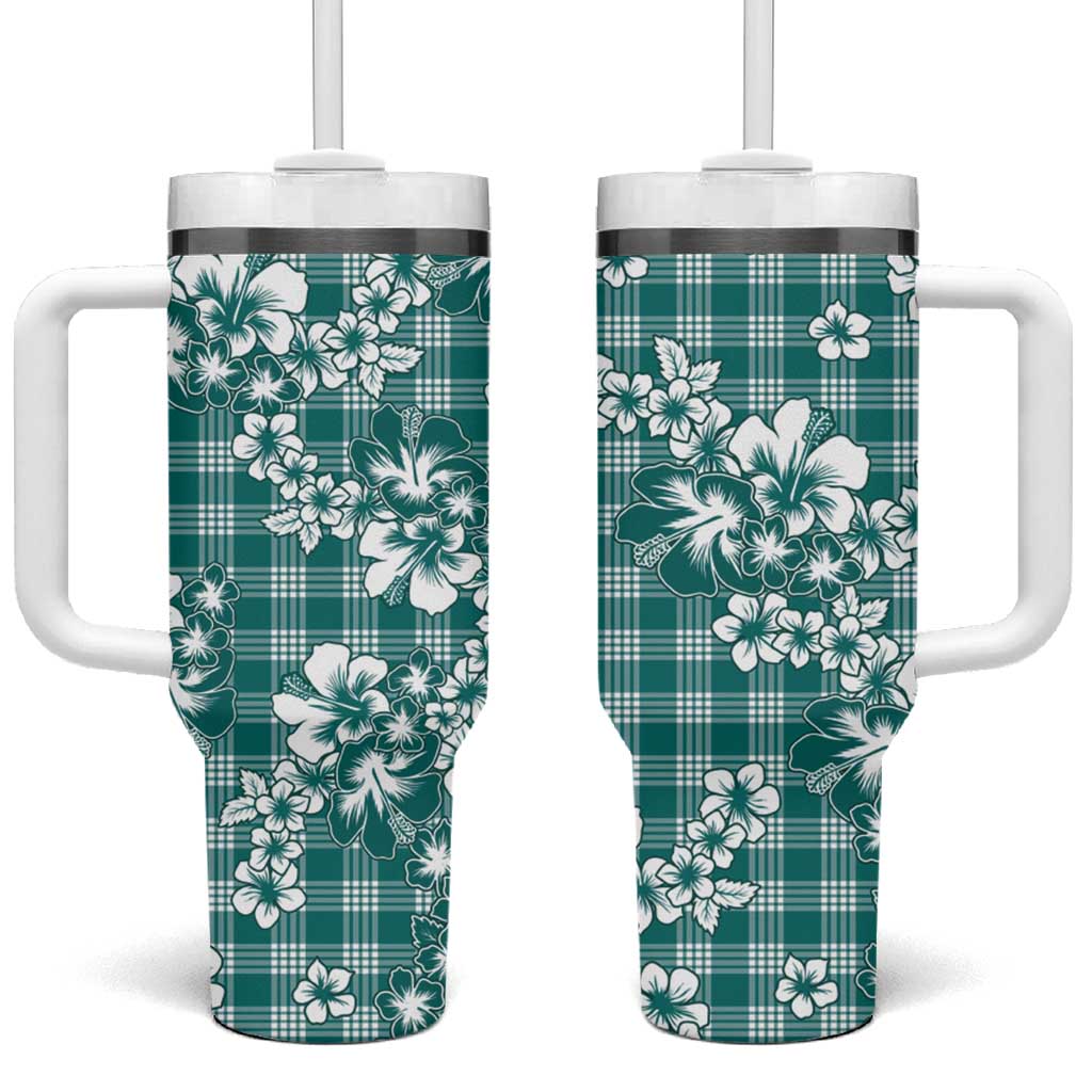 Hibiscus Pakala Aqua Teal Tumbler With Handle Tropical Floral Stylized - Polynesian Pride