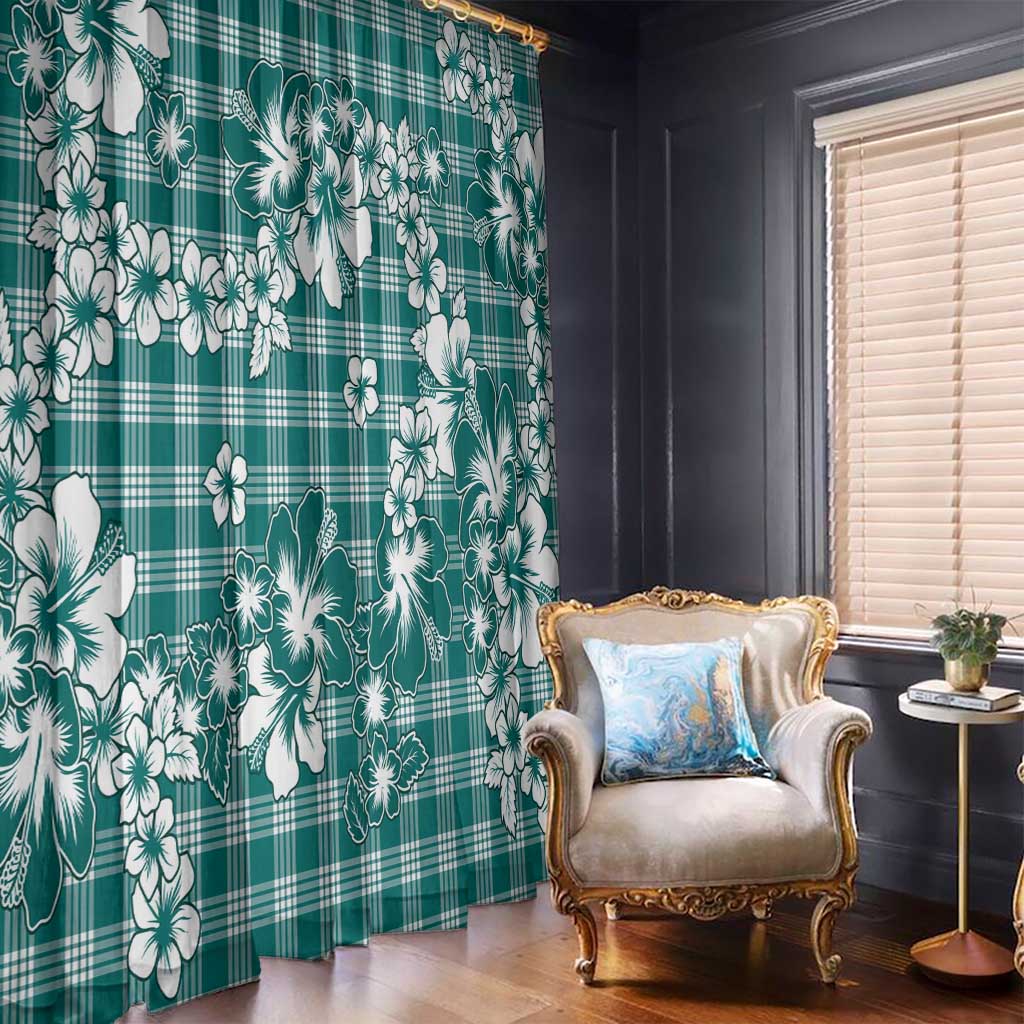 Hibiscus Pakala Aqua Teal Window Curtain Tropical Floral Stylized - Polynesian Pride