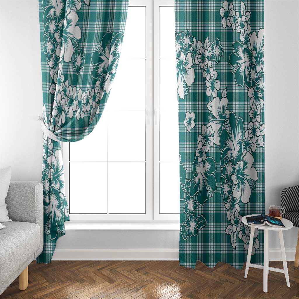 Hibiscus Pakala Aqua Teal Window Curtain Tropical Floral Stylized - Polynesian Pride
