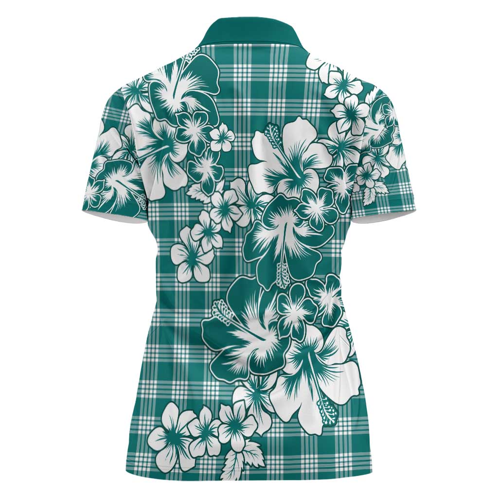 Hibiscus Pakala Aqua Teal Women Polo Shirt Tropical Floral Stylized - Polynesian Pride