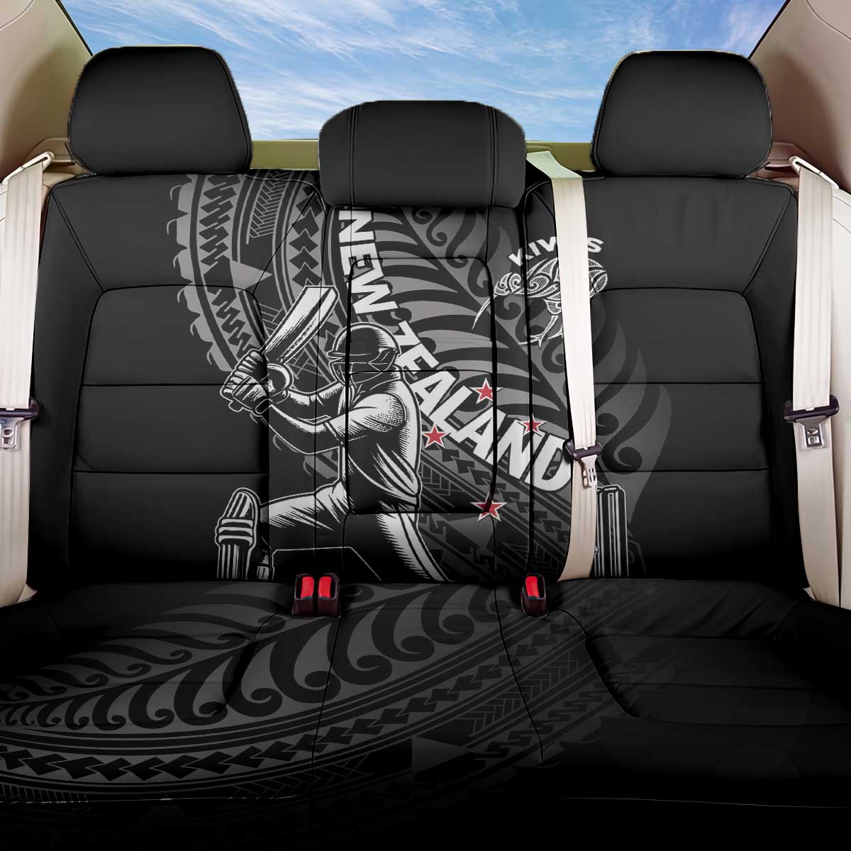 New Zealand Cricket Back Car Seat Cover Maori Kiwi Black Fern LT01 One Size Black - Polynesian Pride