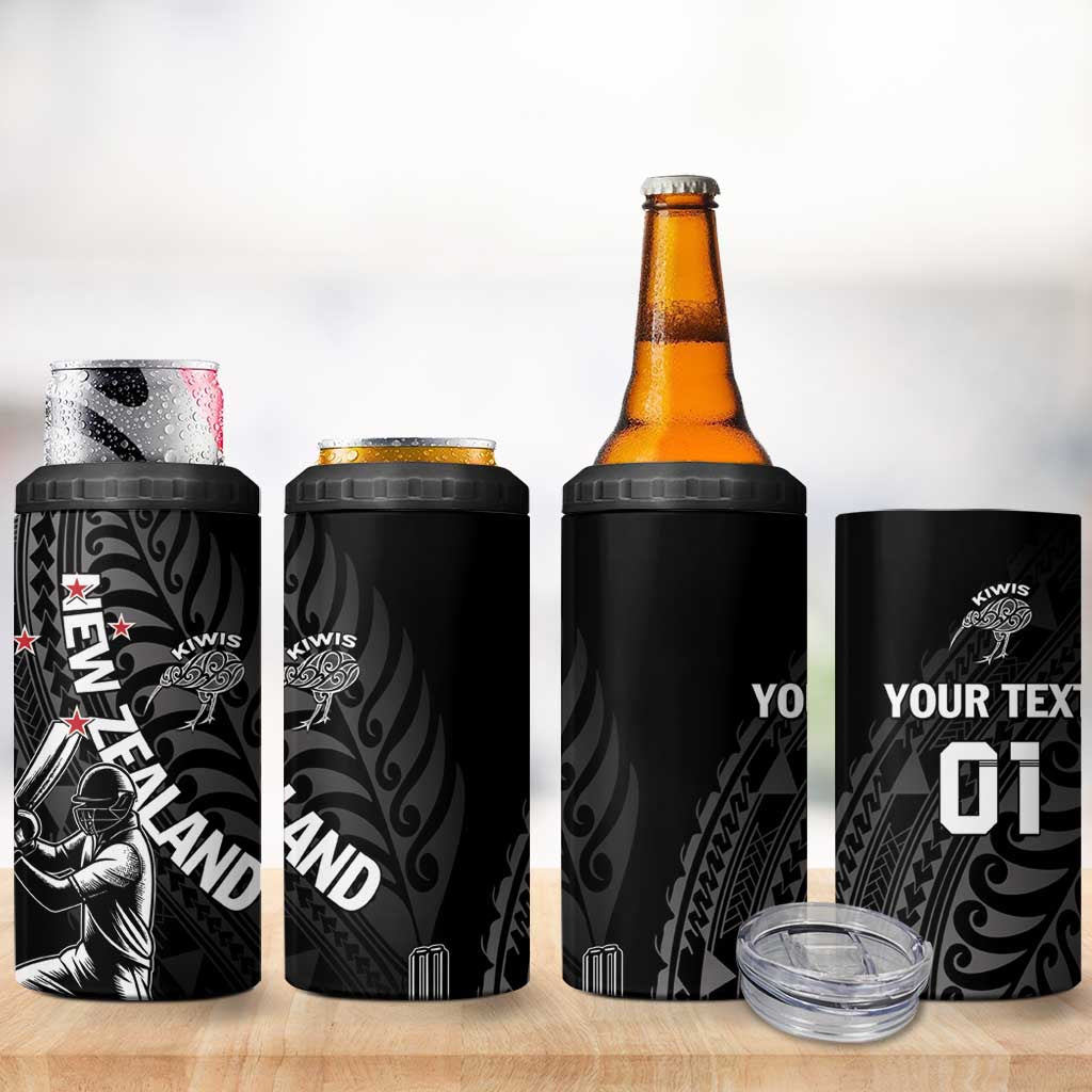 Custom New Zealand Cricket 4 in 1 Can Cooler Tumbler Maori Kiwi Black Fern LT01 - Polynesian Pride