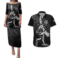 Custom New Zealand Cricket Couples Matching Puletasi and Hawaiian Shirt Maori Kiwi Black Fern LT01 Black - Polynesian Pride