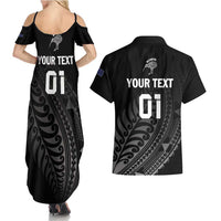 Custom New Zealand Cricket Couples Matching Summer Maxi Dress and Hawaiian Shirt Maori Kiwi Black Fern LT01 - Polynesian Pride
