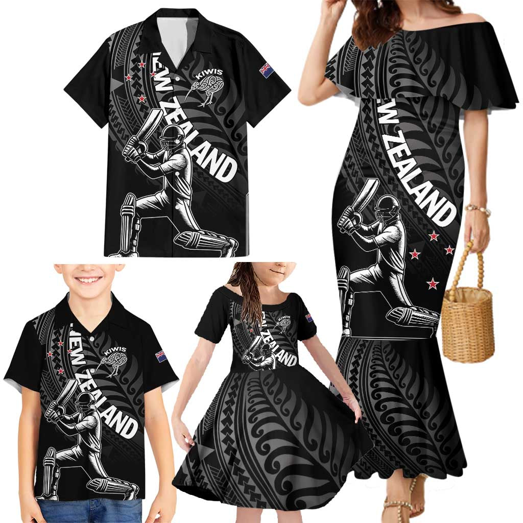 Custom New Zealand Cricket Family Matching Mermaid Dress and Hawaiian Shirt Maori Kiwi Black Fern LT01 - Polynesian Pride