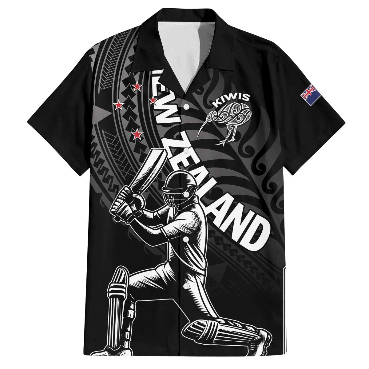 Custom New Zealand Cricket Family Matching Off The Shoulder Long Sleeve Dress and Hawaiian Shirt Maori Kiwi Black Fern LT01 Dad's Shirt - Short Sleeve Black - Polynesian Pride