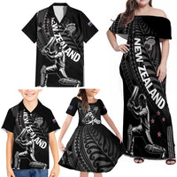 Custom New Zealand Cricket Family Matching Off Shoulder Maxi Dress and Hawaiian Shirt Maori Kiwi Black Fern LT01 - Polynesian Pride