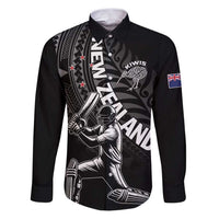 Custom New Zealand Cricket Family Matching Puletasi and Hawaiian Shirt Maori Kiwi Black Fern LT01 Dad's Shirt - Long Sleeve Black - Polynesian Pride