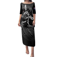 Custom New Zealand Cricket Family Matching Puletasi and Hawaiian Shirt Maori Kiwi Black Fern LT01 Mom's Dress Black - Polynesian Pride