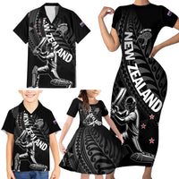 Custom New Zealand Cricket Family Matching Short Sleeve Bodycon Dress and Hawaiian Shirt Maori Kiwi Black Fern LT01 - Polynesian Pride