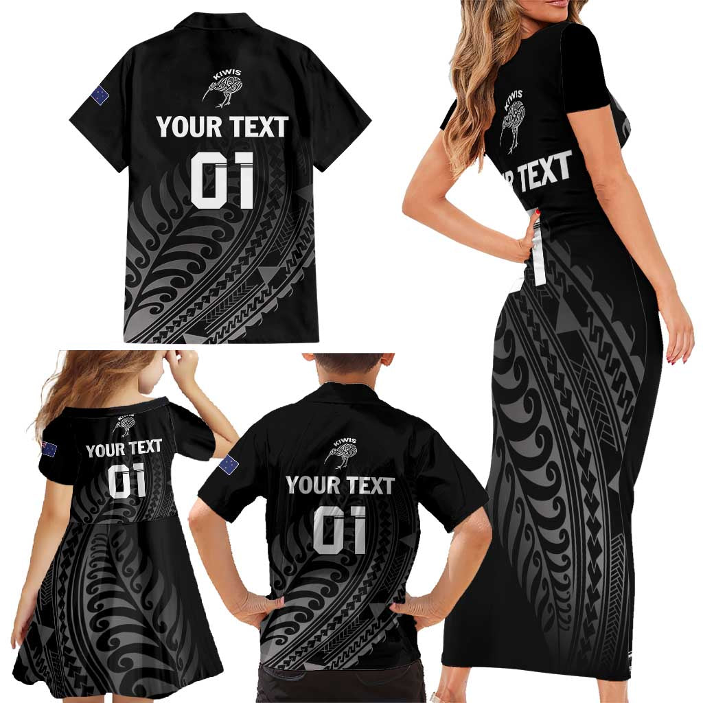 Custom New Zealand Cricket Family Matching Short Sleeve Bodycon Dress and Hawaiian Shirt Maori Kiwi Black Fern LT01 - Polynesian Pride