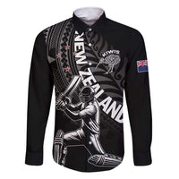Custom New Zealand Cricket Family Matching Short Sleeve Bodycon Dress and Hawaiian Shirt Maori Kiwi Black Fern LT01 Dad's Shirt - Long Sleeve Black - Polynesian Pride
