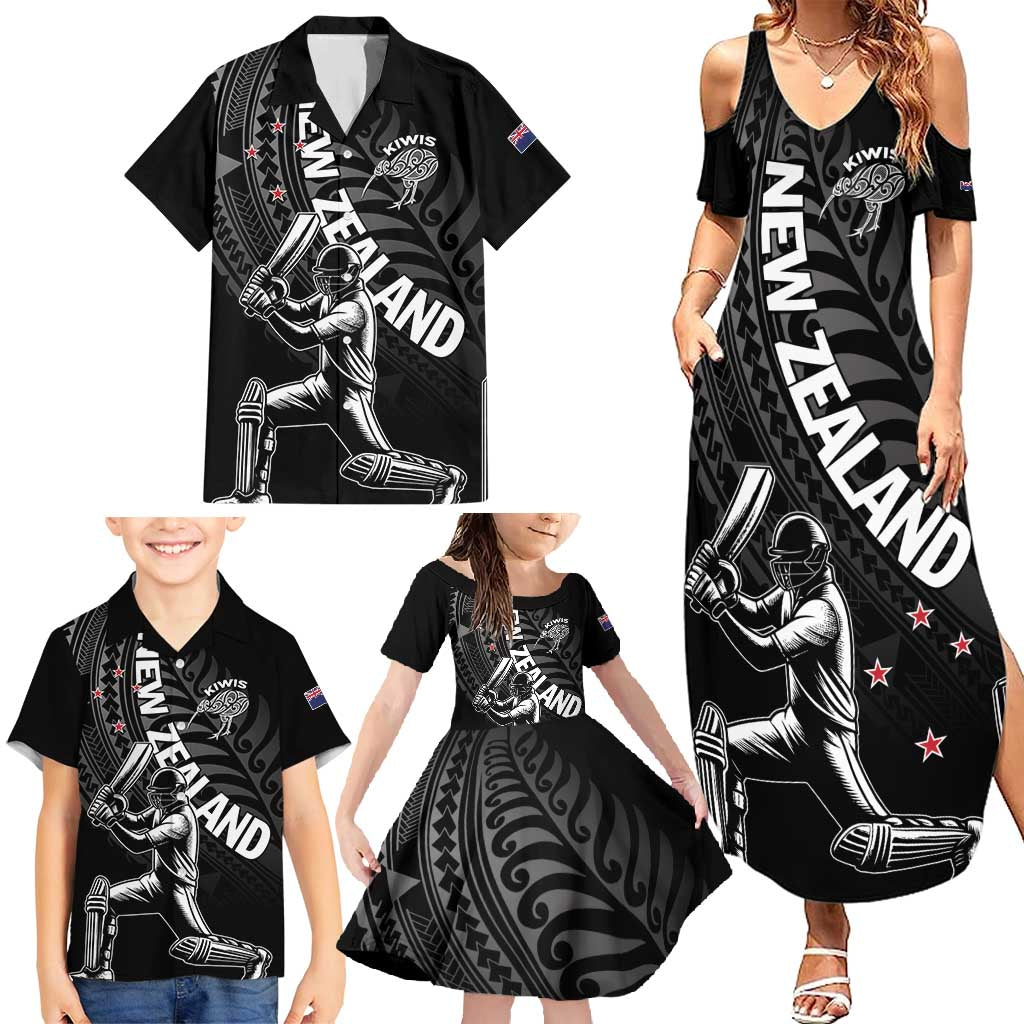Custom New Zealand Cricket Family Matching Summer Maxi Dress and Hawaiian Shirt Maori Kiwi Black Fern LT01 - Polynesian Pride