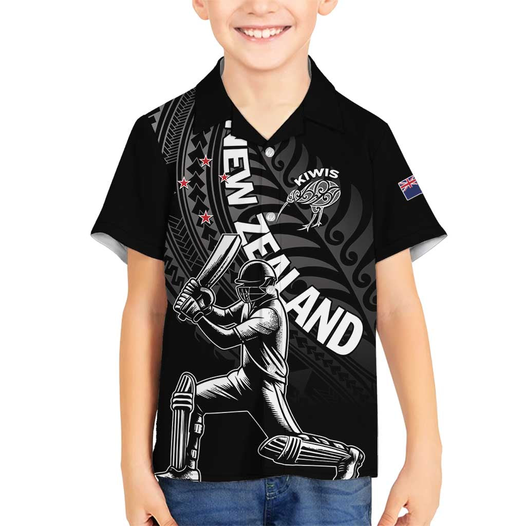 Custom New Zealand Cricket Family Matching Summer Maxi Dress and Hawaiian Shirt Maori Kiwi Black Fern LT01 Son's Shirt Black - Polynesian Pride