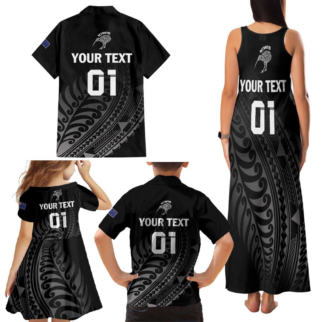 Custom New Zealand Cricket Family Matching Tank Maxi Dress and Hawaiian Shirt Maori Kiwi Black Fern LT01 - Polynesian Pride