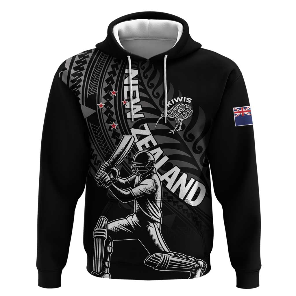 Custom New Zealand Cricket Hoodie Maori Kiwi Black Fern LT01 Pullover Hoodie Black - Polynesian Pride