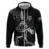 Custom New Zealand Cricket Hoodie Maori Kiwi Black Fern LT01 Zip Hoodie Black - Polynesian Pride