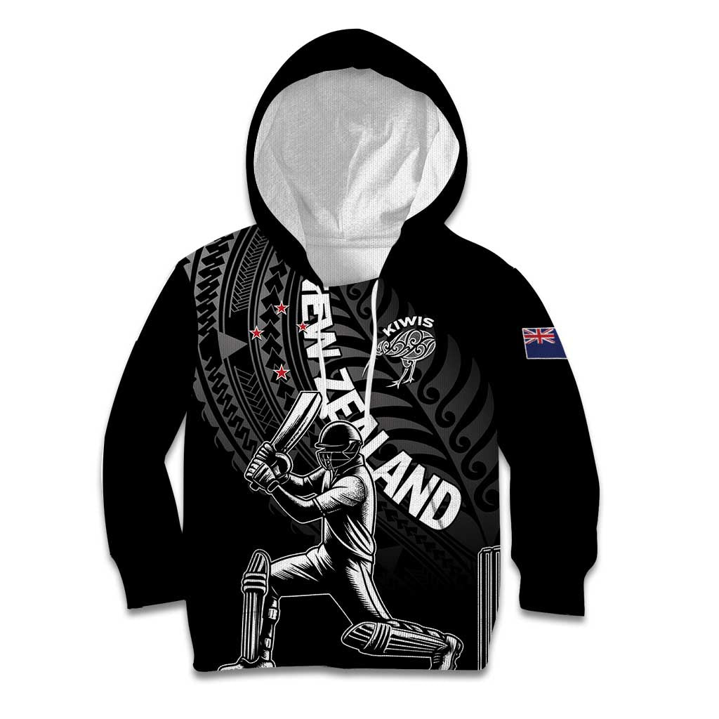 Custom New Zealand Cricket Kid Hoodie Maori Kiwi Black Fern LT01 Hoodie Black - Polynesian Pride