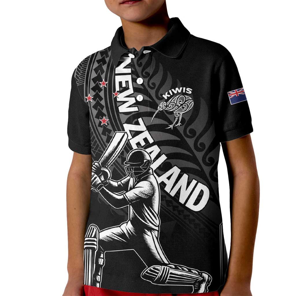 Custom New Zealand Cricket Kid Polo Shirt Maori Kiwi Black Fern LT01 Kid Black - Polynesian Pride