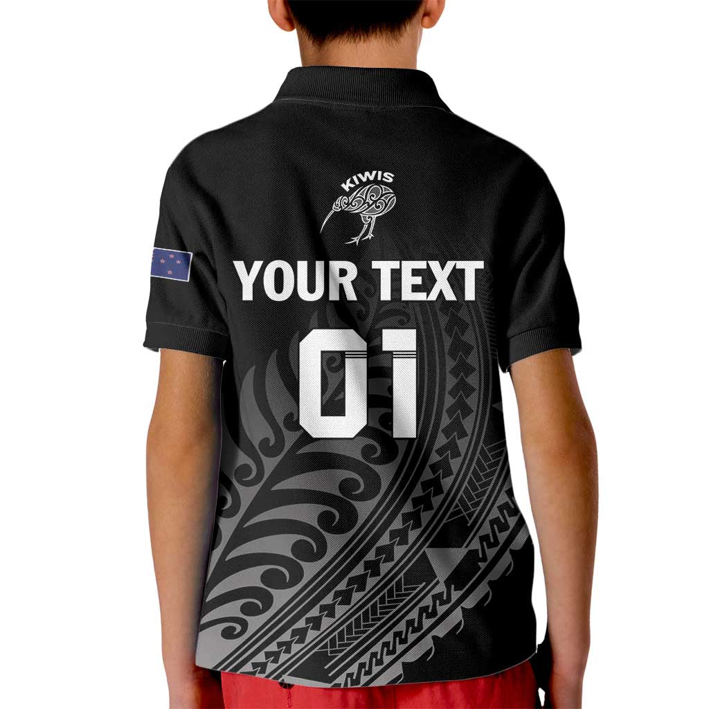 Custom New Zealand Cricket Kid Polo Shirt Maori Kiwi Black Fern LT01 - Polynesian Pride